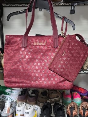 DKNY Burgundy Logo Tote with Matching Wristlet